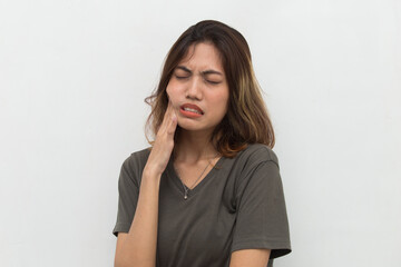 Fototapeta na wymiar young woman suffering from toothache pain, tooth decay, tooth sensitivity