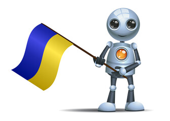 3d illustration of little robot hold  ukraine flag