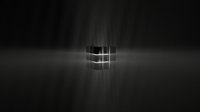 Glow white light and its beam from a black Rubic structure (3D Rendering)