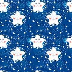 seamless pattern. White joyful stars on a blue background. Vector illustration EPS8