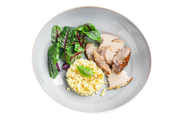 bulgur meat and salad leaves lettuce healthy meal food diet snack on the table copy space food background 