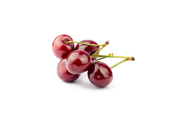 Fresh cherry with stems isolated on white background.