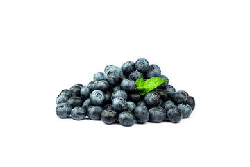 Blueberry. Ripe blueberry with mint leaves on white isolated background.