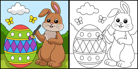Rabbit Painting An Easter Egg Colored Illustration