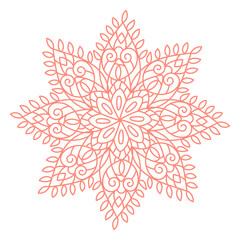 Ornamental mandala with floral leaves motives and decorative elements. Coloring book page for adult with doodle and zentangle elements. Vector hand drawn isolated.