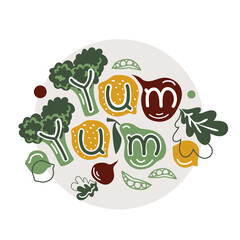 Vector lettering poster with fresh fruits and vegetables.