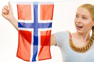 Young female with norwegian flag