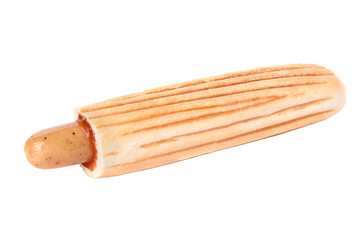 Hot dog with ketchup and mustard on white background