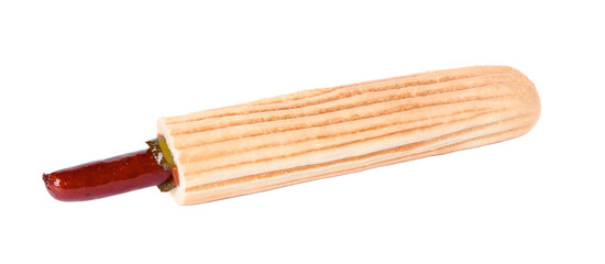 Hot dog with ketchup and mustard on white background