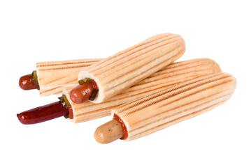 Hot dog with ketchup and mustard on white background