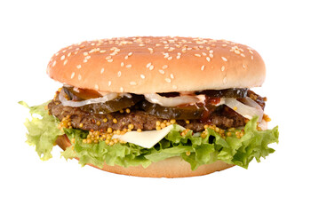 Tasty vegetarian burger with carrot cutlet on white background