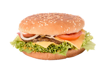 Tasty vegetarian burger with carrot cutlet on white background