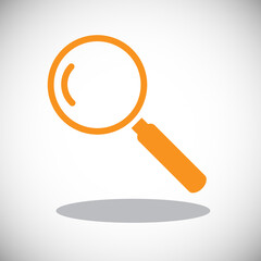 Orange magnifying glass icon isolated on white. Search icon in flat style. Trendy magnifying glass icon for search and zoom symbol, sign, web site and magnifier logo. Modern magnifying glass vector