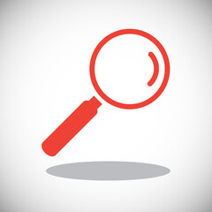 Red magnifying glass icon isolated on white. Search icon in flat style. Trendy magnifying glass icon for search and zoom symbol, sign, ui, web site and magnifier logo. Modern magnifying glass vector