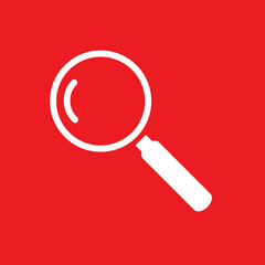 White magnifying glass icon isolated on red. Search icon in flat style. Trendy magnifying glass icon for search and zoom symbol, sign, ui, web site and magnifier logo. Modern magnifying glass vector