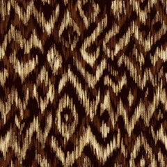 Abstract seamless pattern in earth tones. Spring Summer 2023 fashion trend print for fabric. Block print, batik, earthy inks, wax prints, brush strokes imitation.