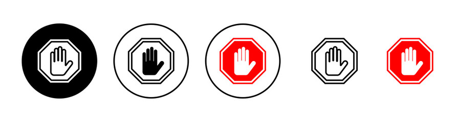 Stop icons set. stop road sign. hand stop sign and symbol. Do not enter stop red sign with hand