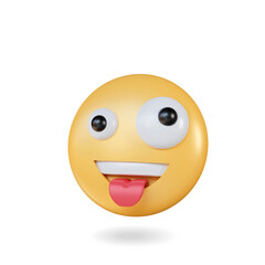 Smiling 3D Emoji with tongue hanging out rendering illustration