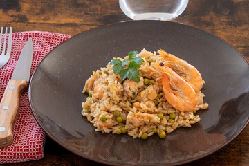 fried rice with shrimp and smoked salmon