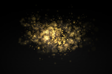 Sparkling golden magic dust particles bokeh light.