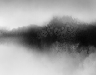 Hand painted abstract fantasy landscape. Versatile artistic image for creative design projects: posters, banners, cards, books, magazines, prints, wallpapers. Black ink on paper.