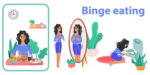 Binge Eating Flat Infographics