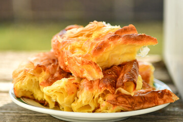  Bakery .Home made  Bulgarian  Cheese Pie  with Phyllo Pastry and organic Eggs. Bulgarian banitsa