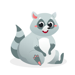 Cute skunk sits and smiles. Vector illustration isolated on white background.