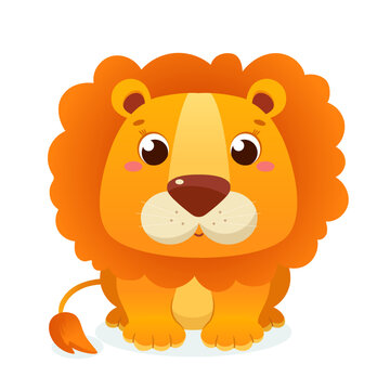Cute cartoon lion on isolated background.Vector illustration.
