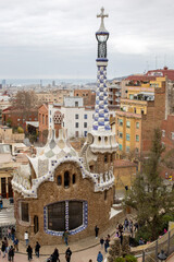Fototapeta na wymiar Park Guell on a cloudy day, in Barcelona