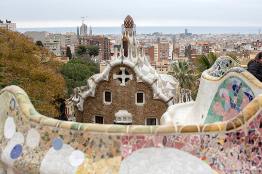 Park Guell on a cloudy day, in Barcelona