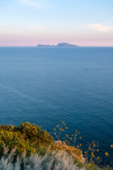 The island of Capri seen from parco Virgiliano in Naples, Italy