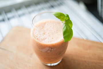 Tomato - basil smoothie, coctail in a glass, diet food, post, diet, vegetarian, vegan