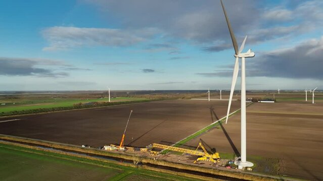 New windfarm under construction, Zeewolde, Netherlands