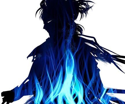メラメラ燃える心の炎と殺気走る戦国時代の若侍役のシルエットイラスト Stock Illustration Adobe Stock