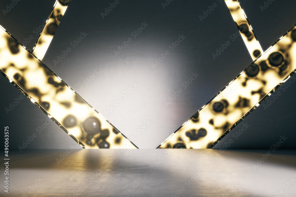 Aufkleber Creative product presentation background with glowing lines. Mock up place. 3D Rendering.