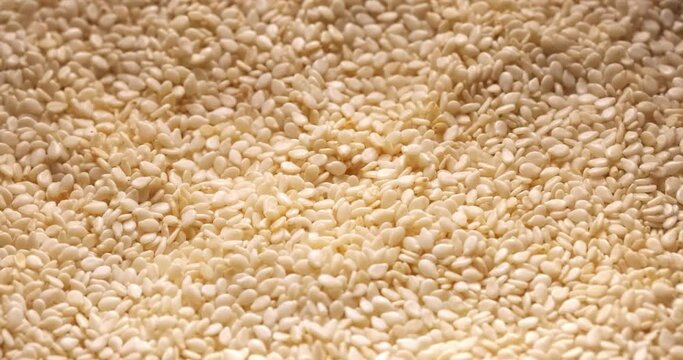 Closeup footage of natural dried white sesame seeds