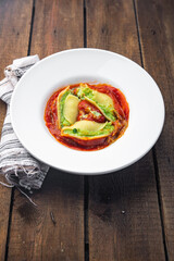 pasta stuffed spinach cheese conchiglie stuffing  garnish healthy meal food snack on the table copy space food background 