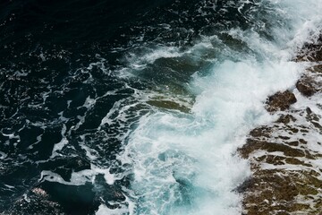 Sea waves, water detail, tide at sklalisk. Sea water in Mallorca, Spain.