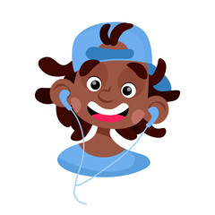 A black boy in headphones and a cap