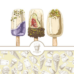 306_ice cream with fruits and nuts_ice cream set, logo, popsicle, hand drawing, brown, graphics