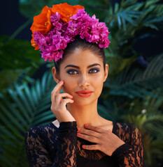 Tropical mystery. Portrait of an exotic beauty in tropical surroundings.