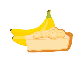 Banana Cream Pie icon vector. Slice of banana cake icon vector isolated on a white background. Fruit cake with a bunch of bananas still life