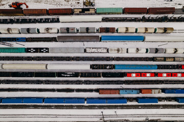 trains on the railway top view