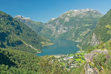 Geiranger fjord sea mountain landscape, Norway