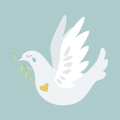 White dove of peace with a branch.