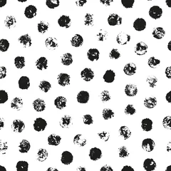 Printed kitchen splashbacks Geometric shapes Vector Polka Dots Seamless Pattern. Grunge Paint Circle Shapes Textures Abstract Background. Black Round spots with rough edges. Stamp Ink blots. Hand painted stains.