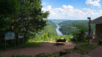 Saarschleife view from tree top walk tower. A lookout tower in Saarland.