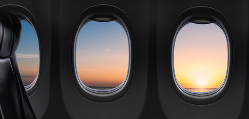 airplane window in the sky - obrazy, fototapety, plakaty