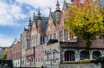 Bruges, Belgium; view of the medieval buildings that are crossed by the canals of the city. Historic center World Heritage